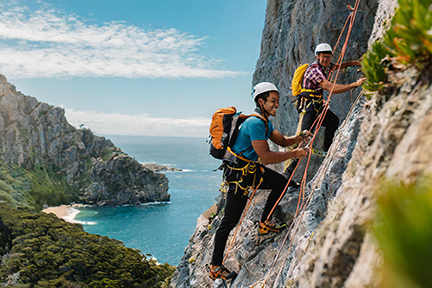 climbing a cliff